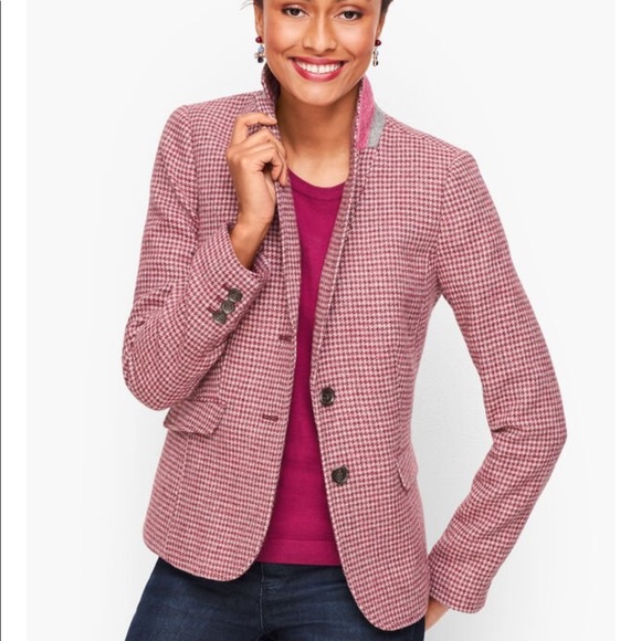 TALBOTS SHETLAND PINK WOOL BLAZER HOUNDSTOOTH - Picture 2 of 13